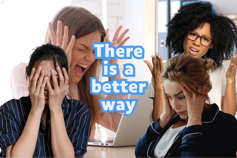 alt="Frustrated real estate agents overwhelmed by work, highlighting the message 'There is a better way' with AI tools for realtors and brokerage support"