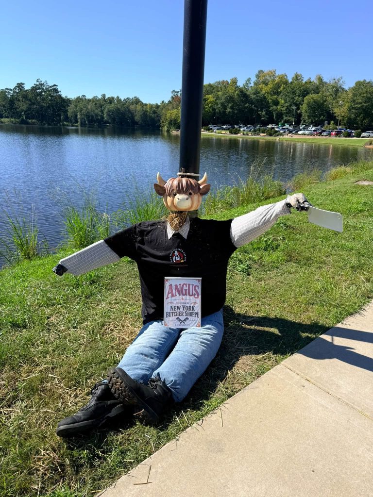Decorated scarecrow on display during the Lexington Scarecrow Stroll